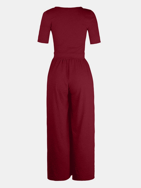 Scoop Neck Short Sleeve Jumpsuit - Odaingerous